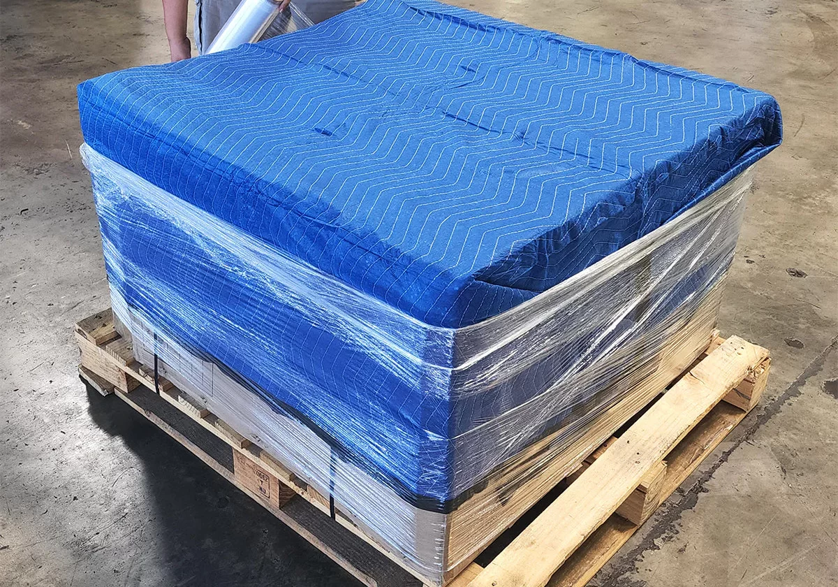 Logistics shipping blankets over a skid